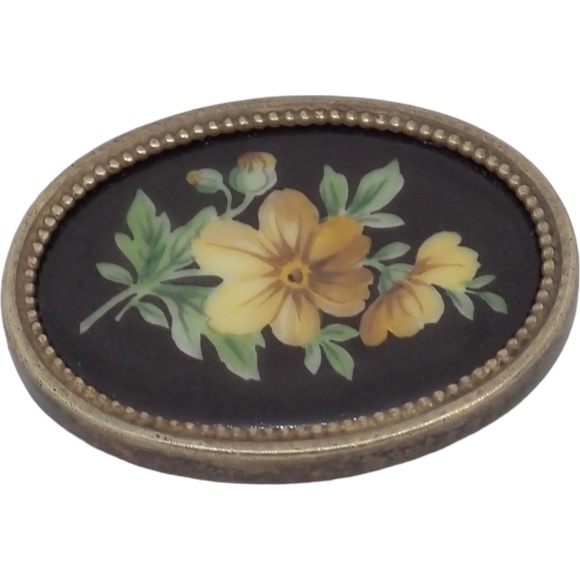 Hans Hansen Signed Denmark 985 GOLD 14K Enamel Flower Brooch Pin Golden 13 grams - Picture 4 of 15